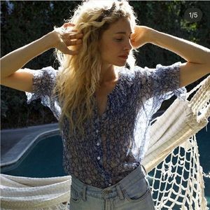 RARE Doen Lea Blue Blouse Top